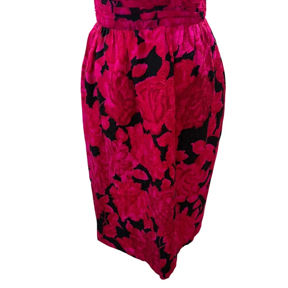 Vintage Rickie Freeman Teri Jon Silk Brocade Strapless Dress Set Fuchsia Black 6